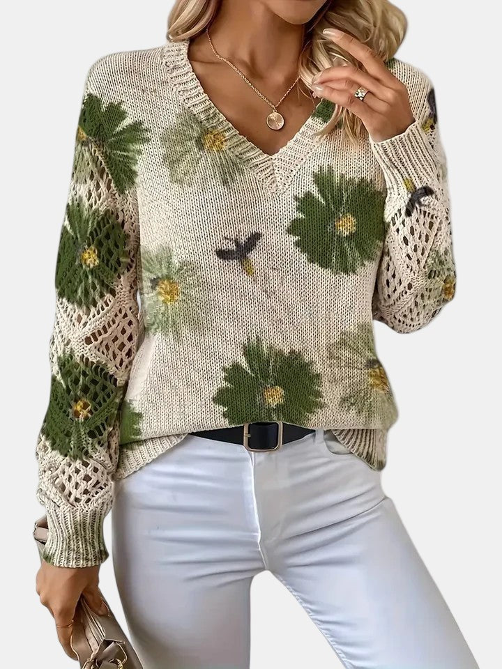 Floral v-neck jumper