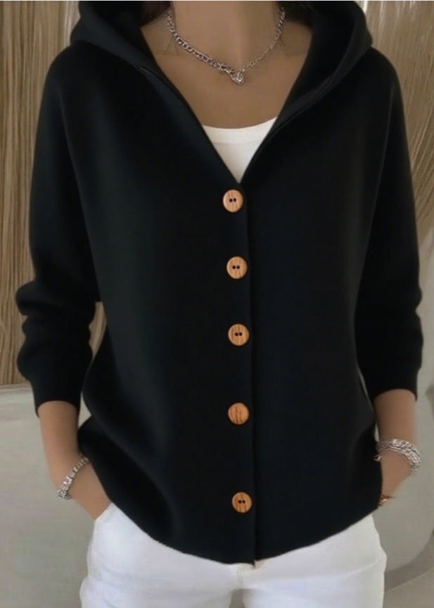 Black hooded button knit cardigan
