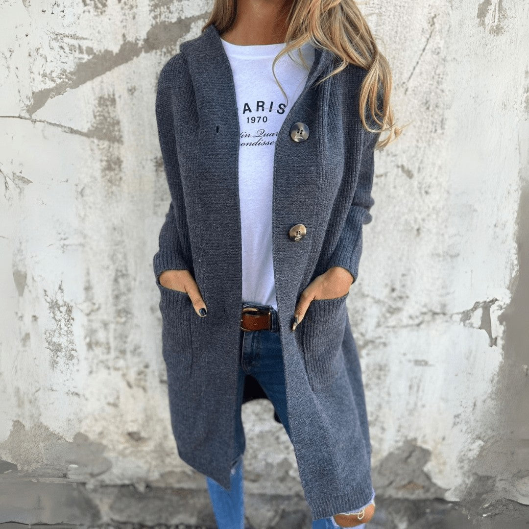 Gray longline ribbed button cardigan