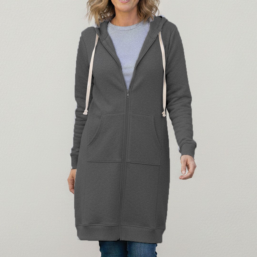 Dark Gray longline zip-up hooded jacket