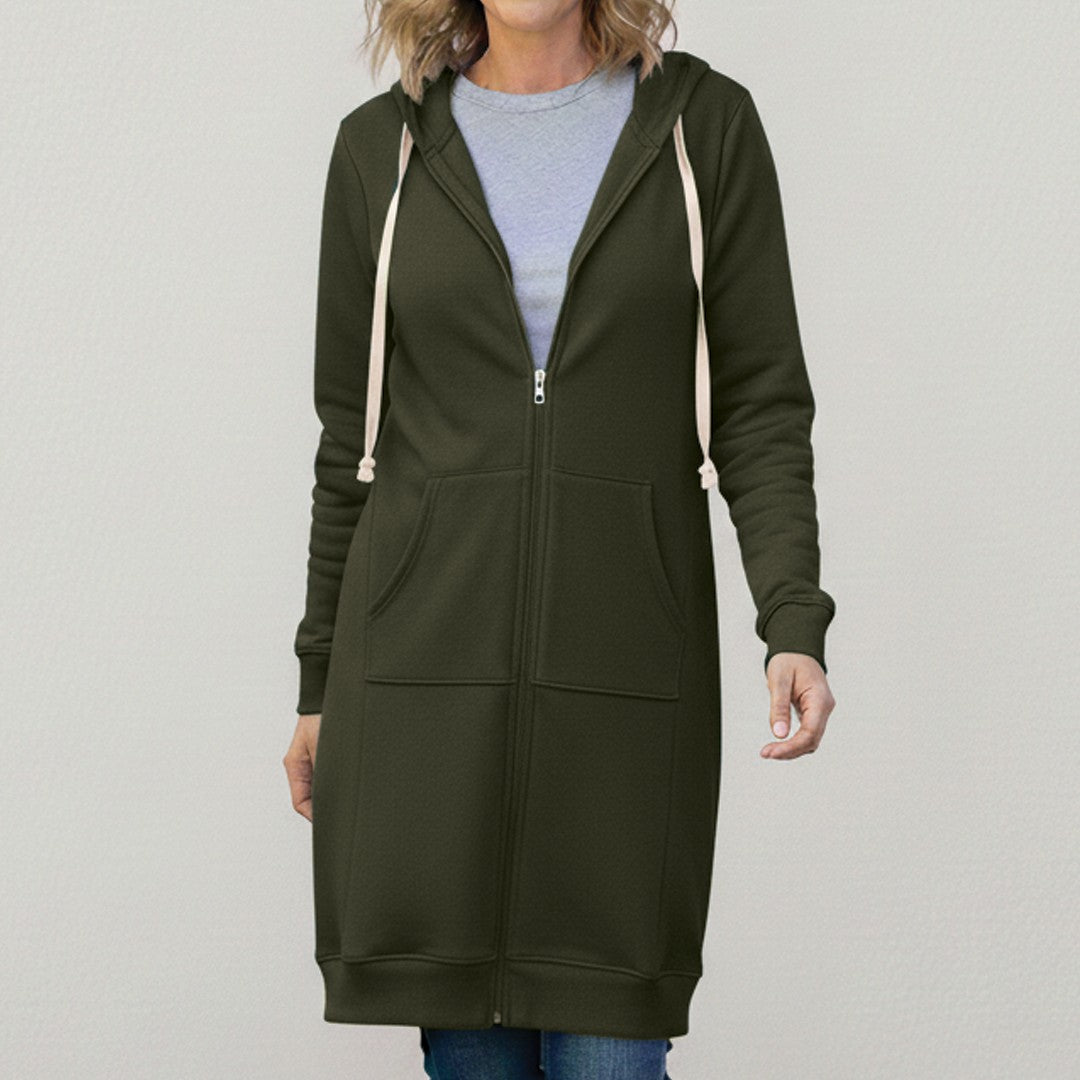 Army Green longline zip-up hooded jacket