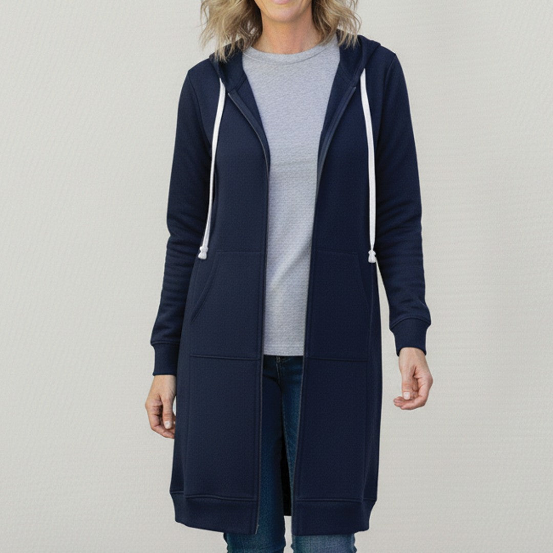Navy Blue longline zip-up hooded jacket