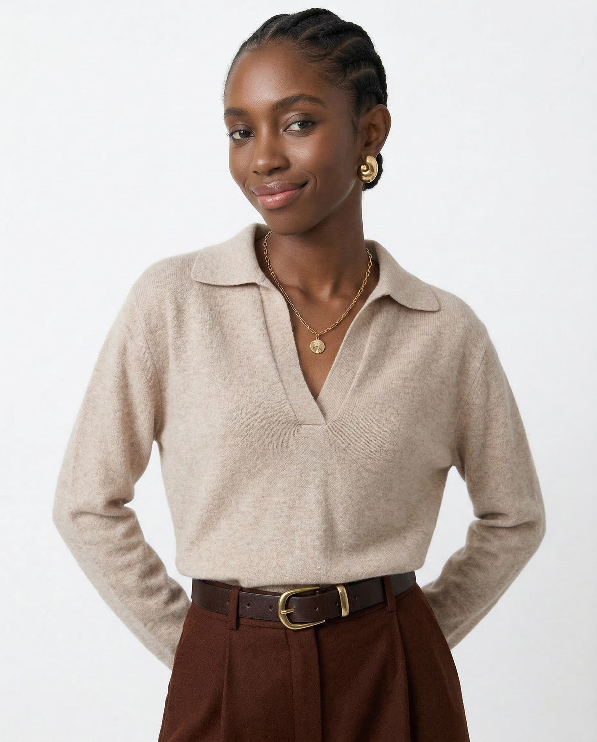 Merino wool collared knit polo top
