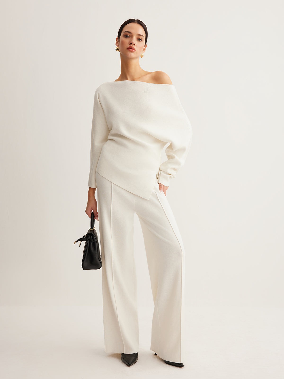 Merino wool one-shoulder jumper