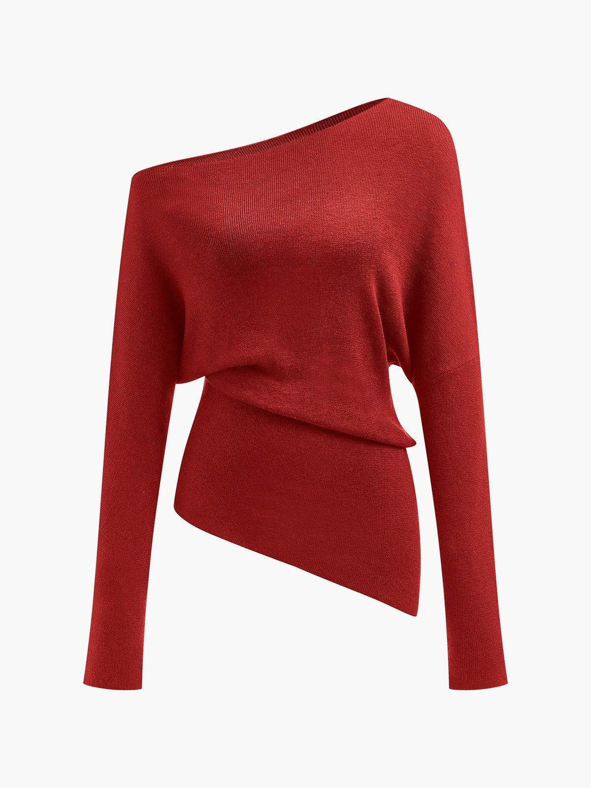 Red merino wool one-shoulder jumper