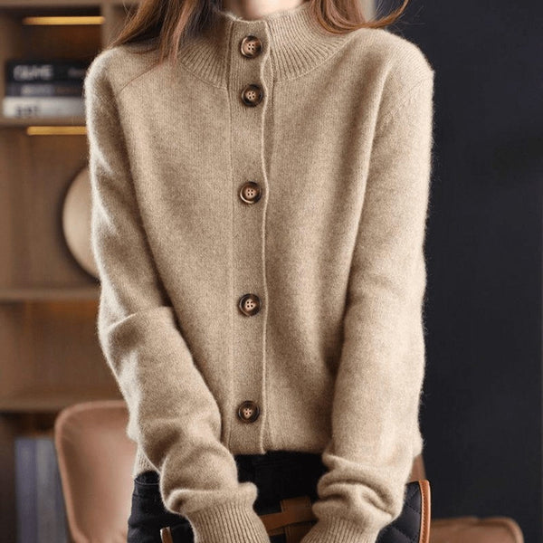 Mock neck button cardigan