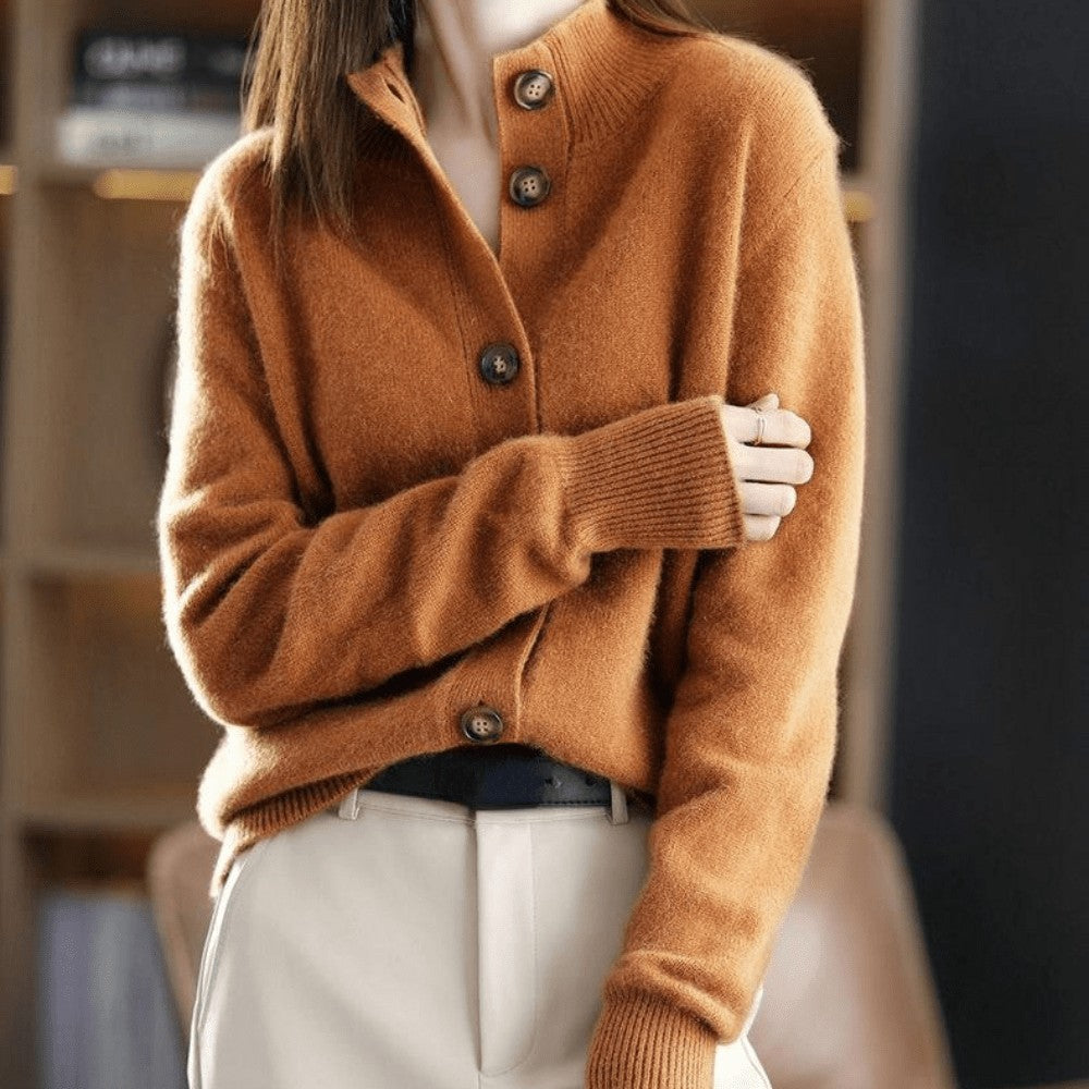 Mock neck button cardigan
