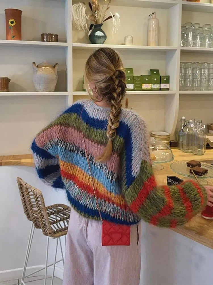 Multicolour mohair roll neck jumper