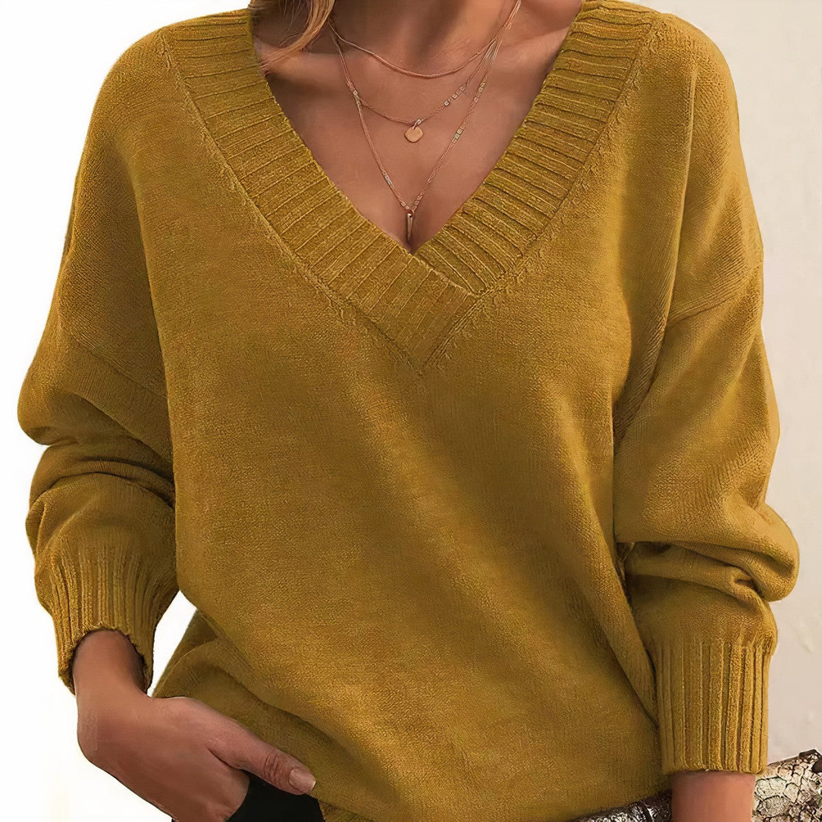 Mustard pleated v-neck jumper