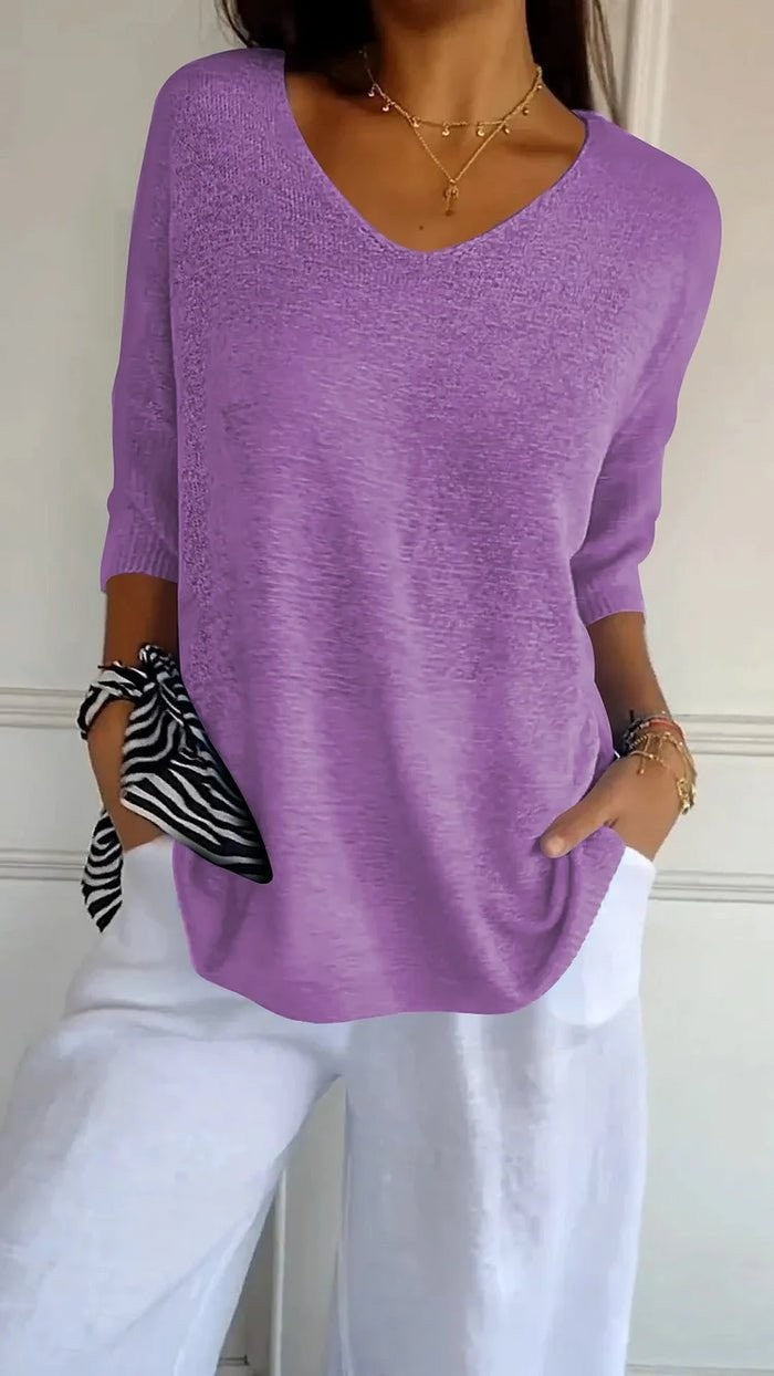 Violet relaxed v-neck knit top