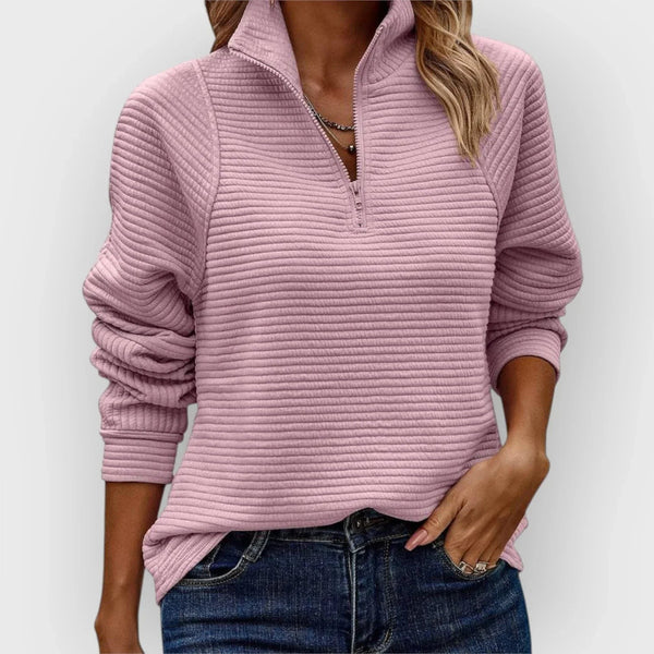Pink ribbed quarter zip sweatshirt
