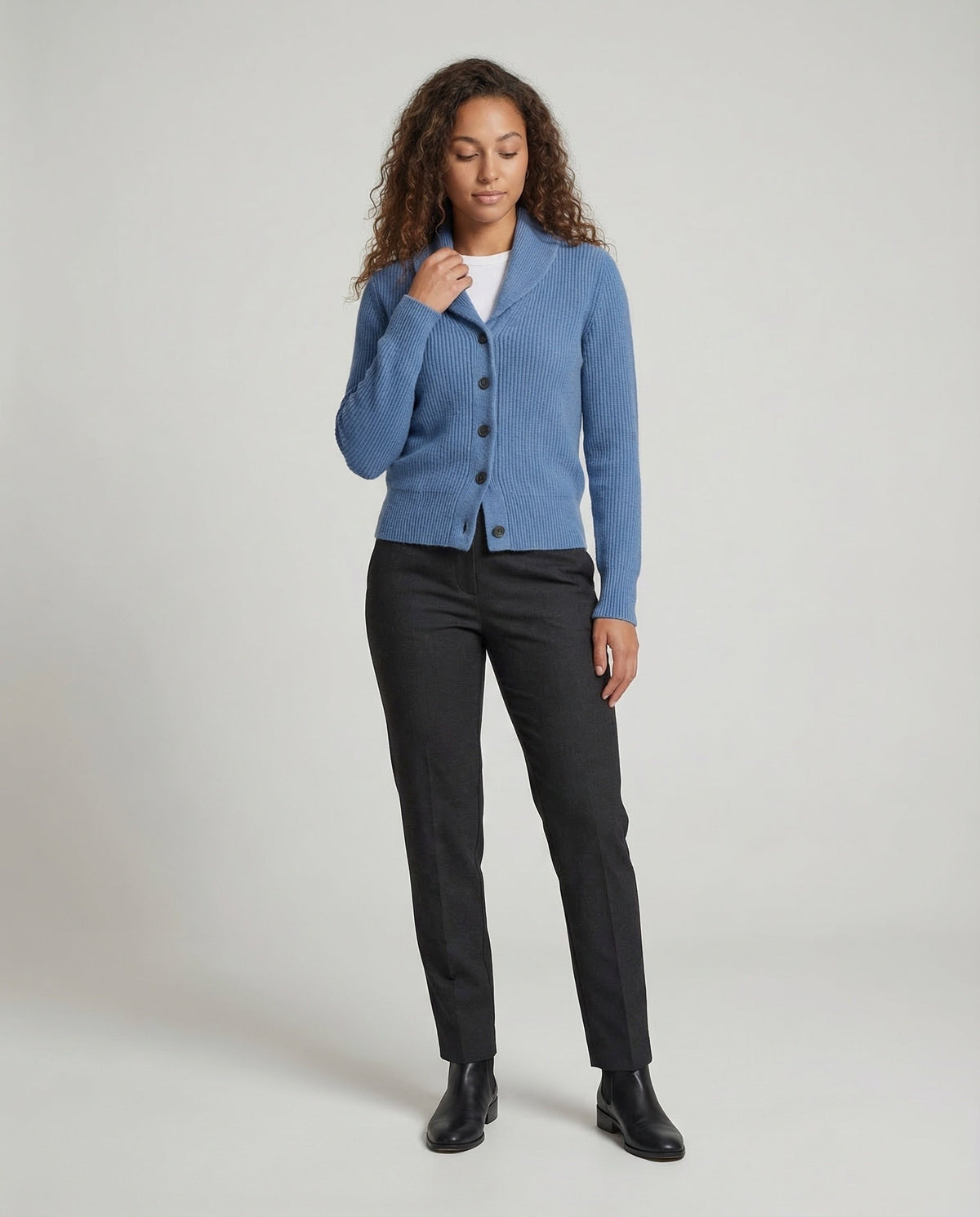 Ribbed shawl collar cardigan