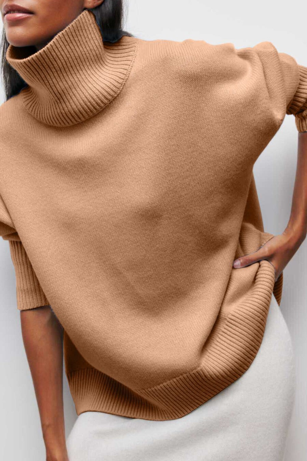 Brown short sleeve roll neck jumper
