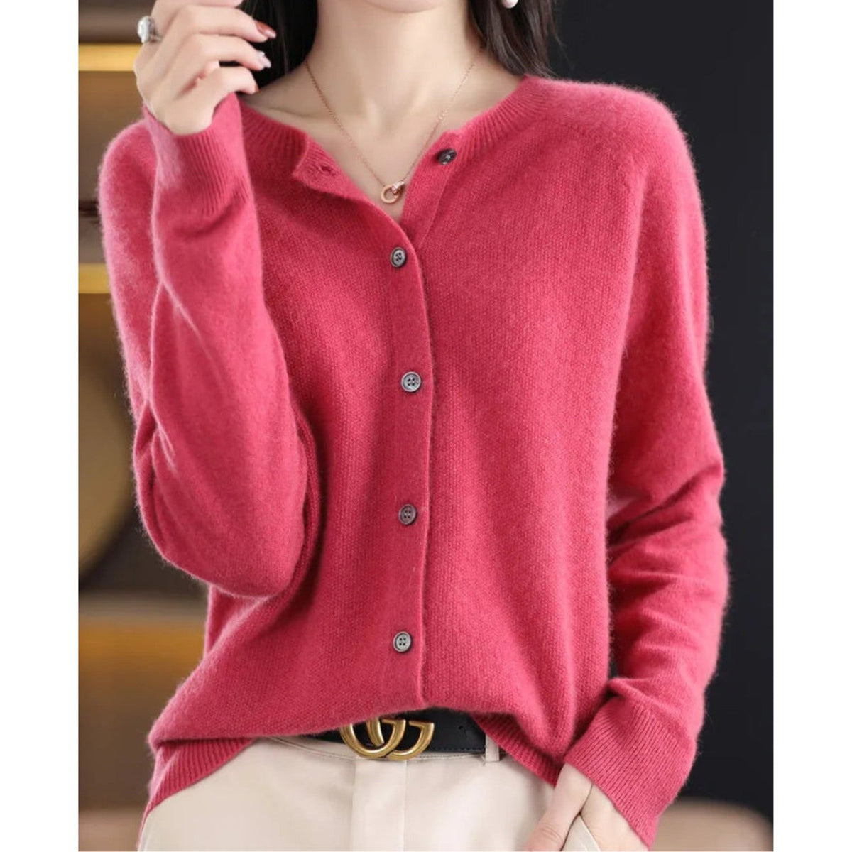 Pink soft knit button cardigan