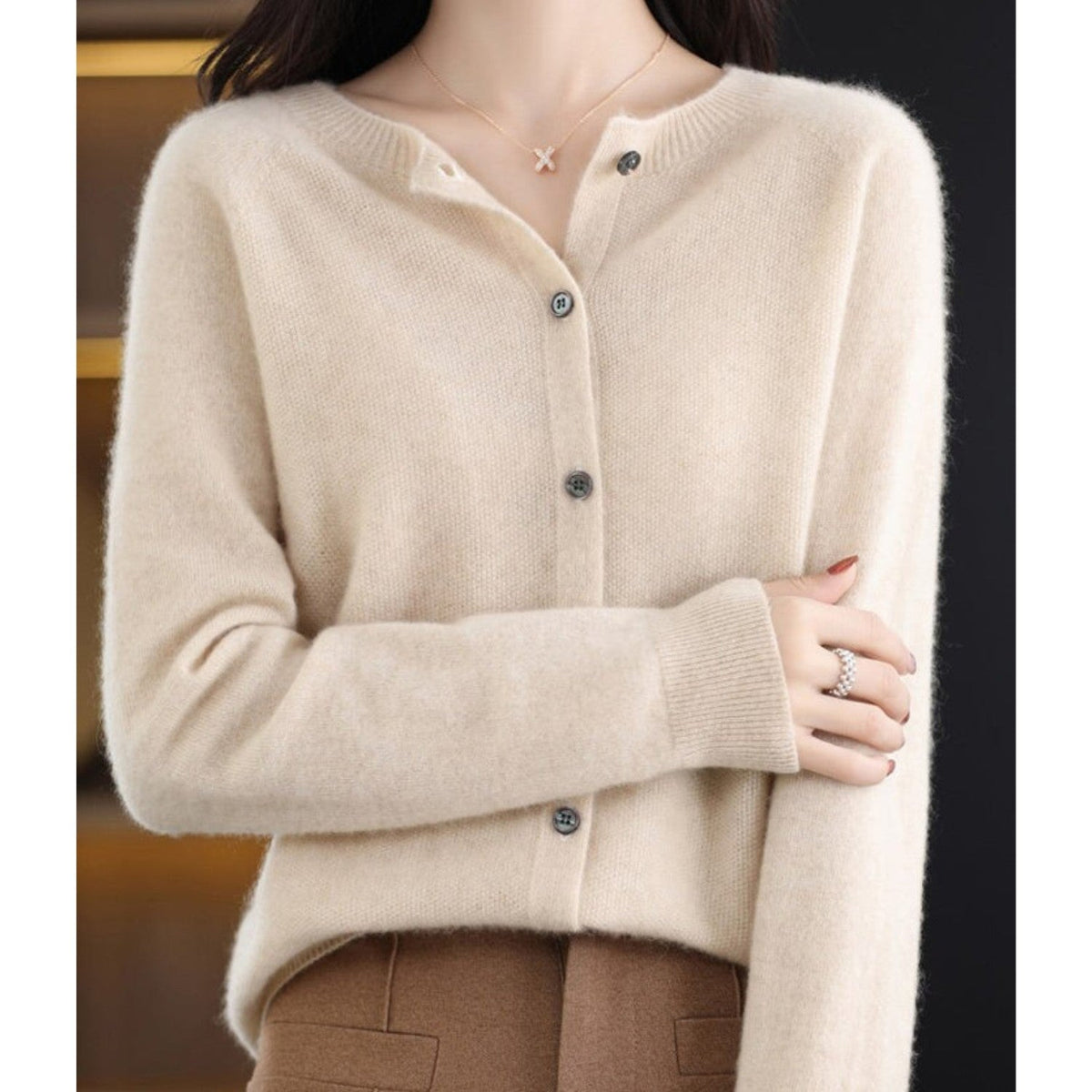 Cream soft knit button cardigan
