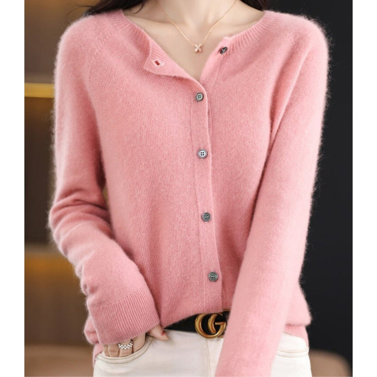 Light Pink soft knit button cardigan