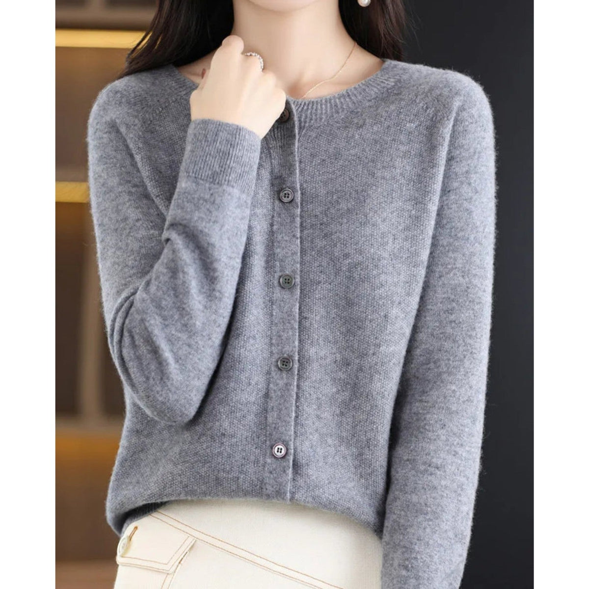 Gray soft knit button cardigan