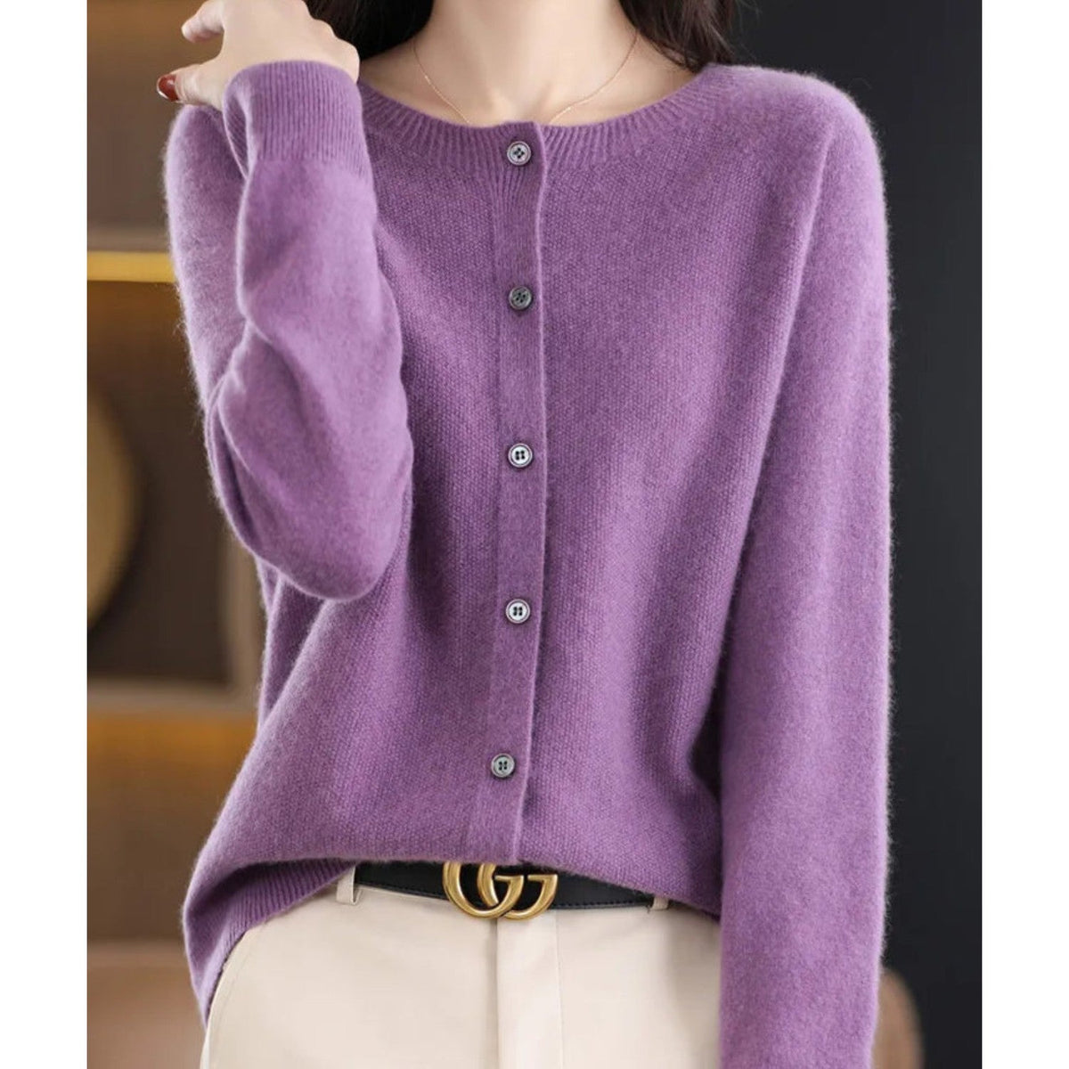 Purple soft knit button cardigan