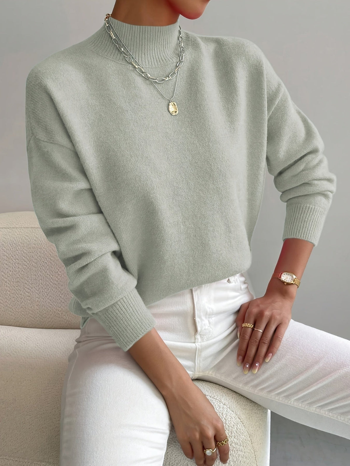 Light Green soft mock neck jumper