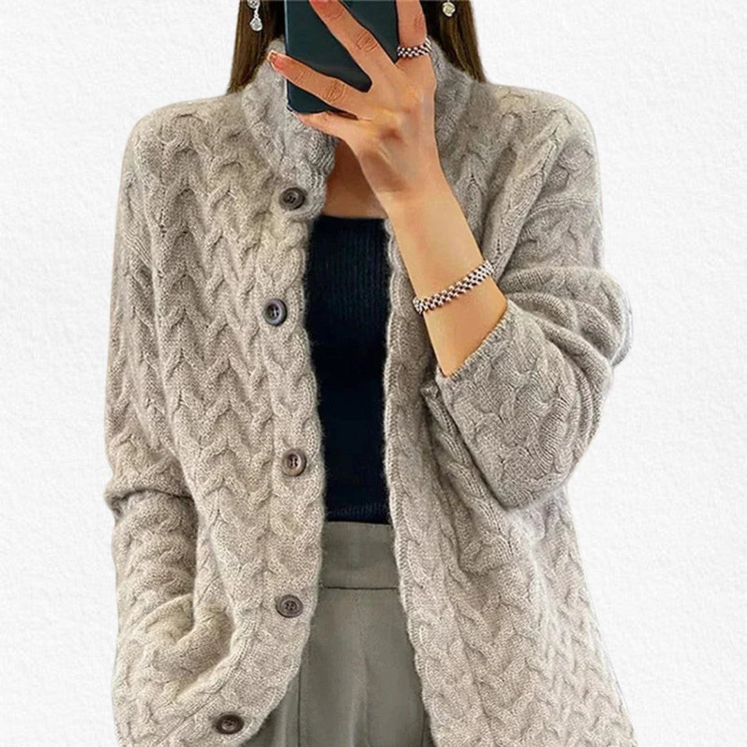 Gray textured button knit cardigan