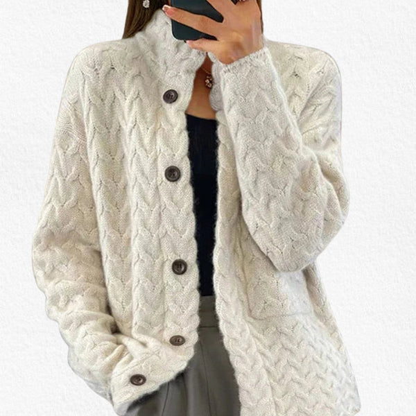 Cream textured knit button cardigan