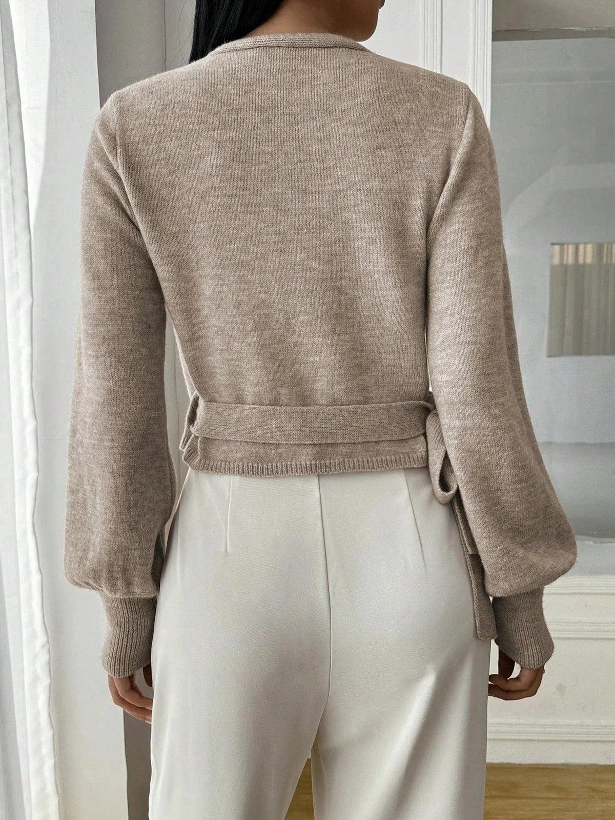 Tie-waist wrap knit top