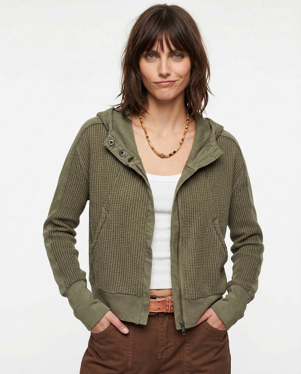 Pine waffle knit zip-up hoodie