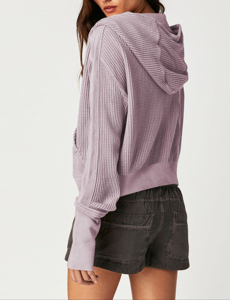 Waffle knit zip-up hoodie