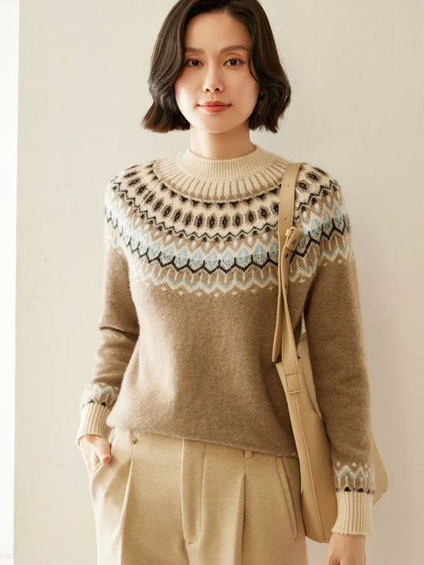 Camel wool fair isle jumper