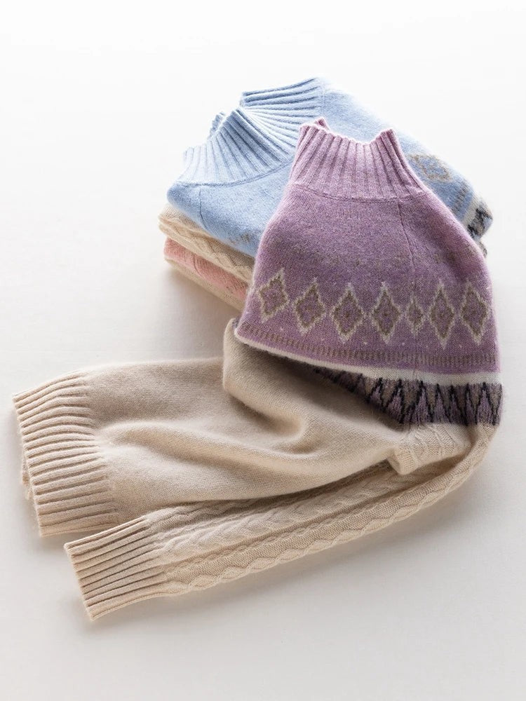 Wool fair isle mock neck jumper