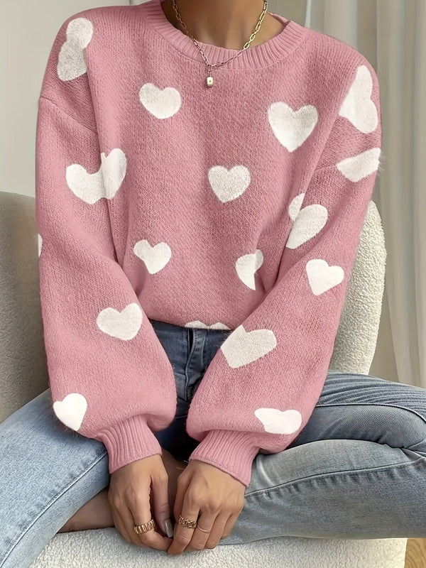 Light Pink Grey wool mix heart knit jumper