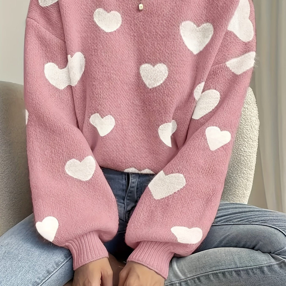 Wool mix heart knit jumper