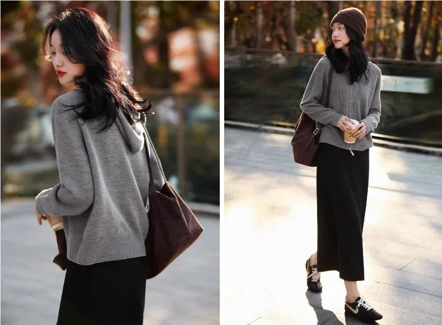 Zip-up cable knit cardigan